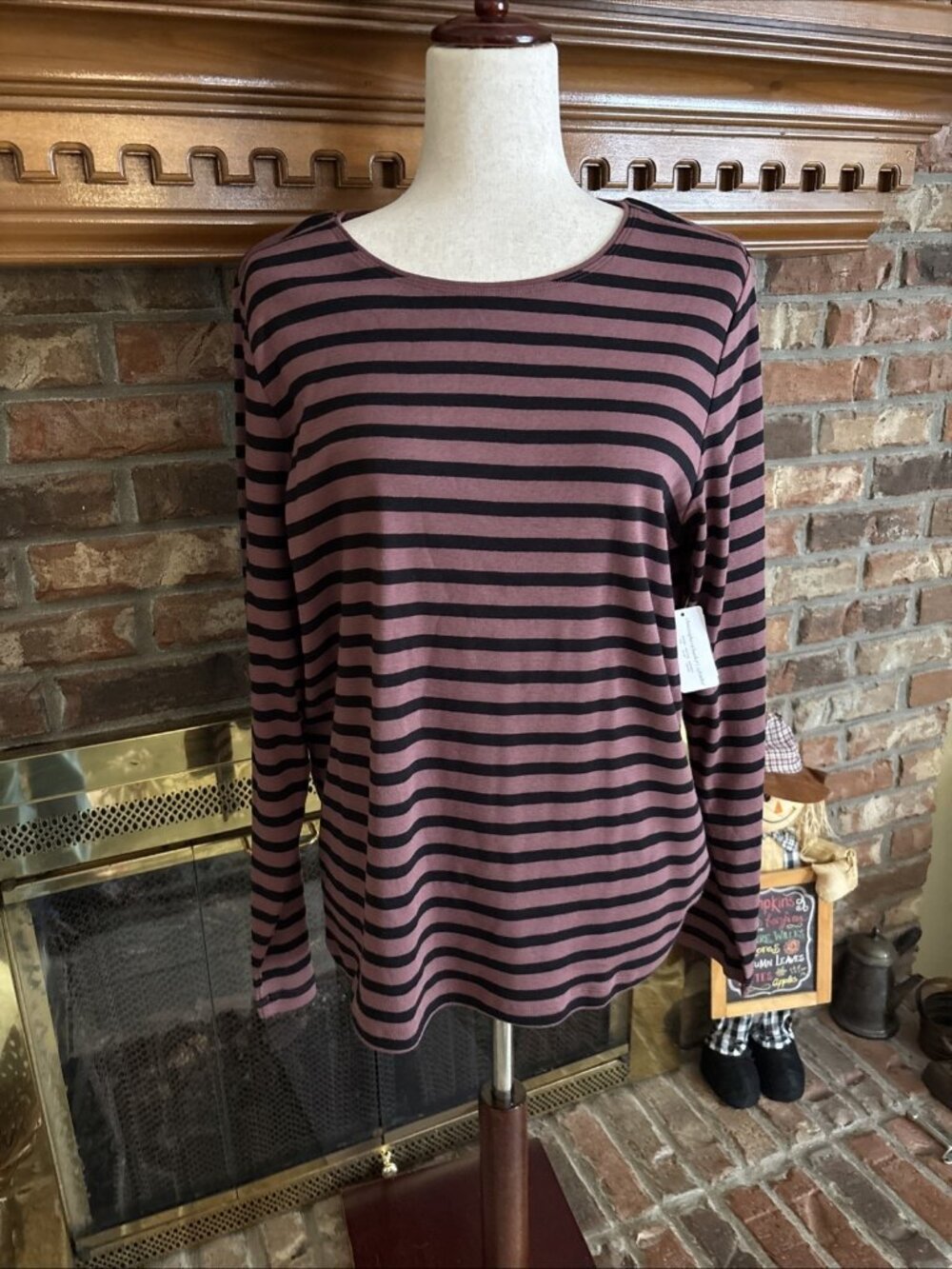 New Christopher & Banks Plum Striped Long Sleeve Shirt NWT 100% Cotton